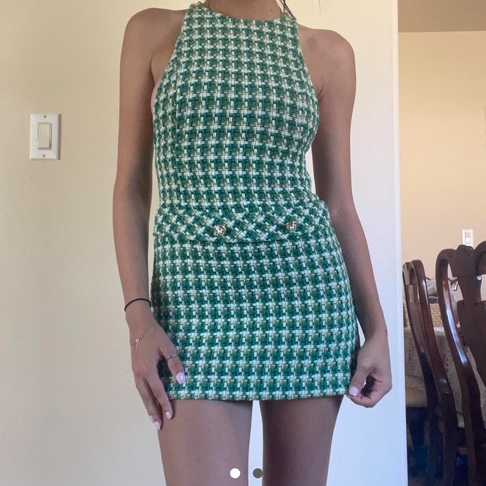 Zara green tweed mini dress